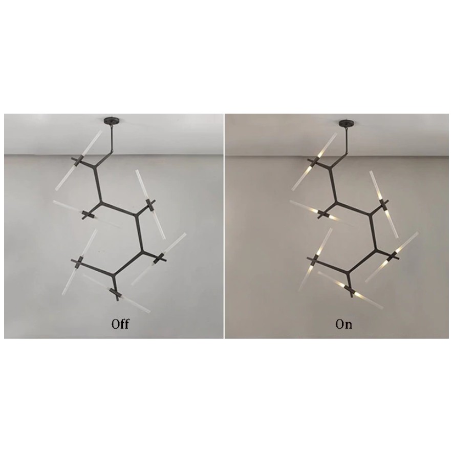 Đèn Chùm Decor Xương Cá 14 Tay (Đen/Vàng) - Đã bao gồm 14 bóng led - Bảo Hành 12 Tháng