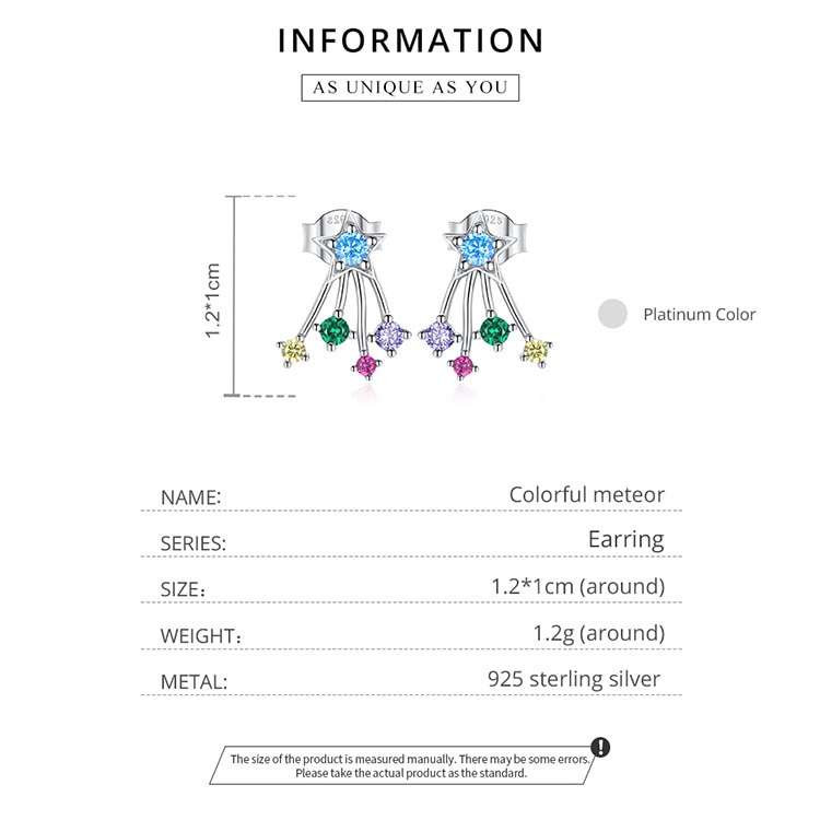 Hoa tai Bamoer BSE528 bạc sterling 925 họa tiết trái tim zircon màu cầu vồng lấp lánh thời trang cho nữ không gây dị ứng