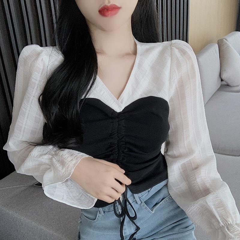 Áo Kiểu Tay Dài Cổ Chữ V Thời Trang Theo Phong Cách Hàn Quốc | BigBuy360 - bigbuy360.vn