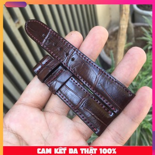 Dây Đồng Hồ Da Cá Sấu Handmade Màu Nâu Đậm Vân Đốt Tre Cho Nam Đủ Size (Trong lót da bò)