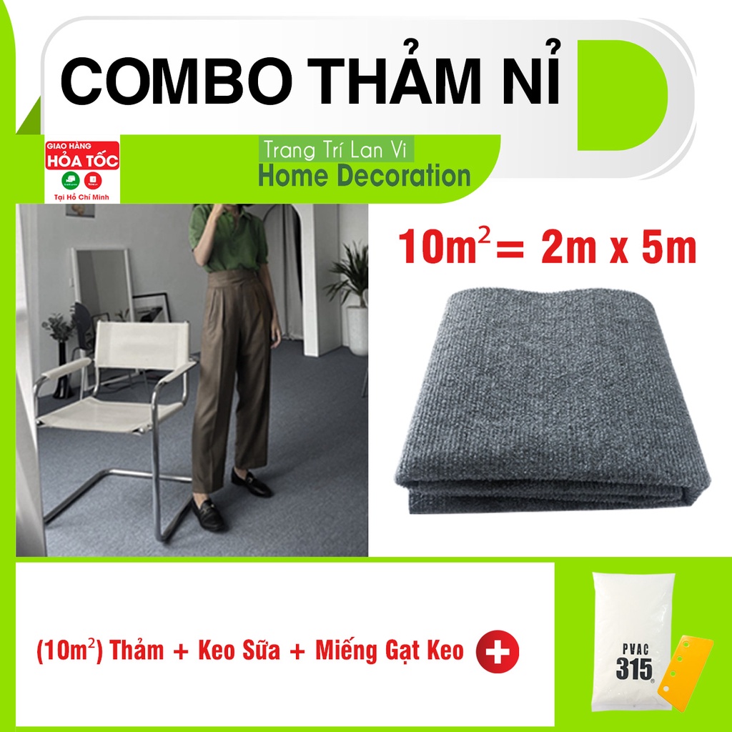 Thảm nỉ decor phòng, thảm trải phòng THẢM, KEO SỮA KOREA 1KG, GẠT KEO, khổ rộng 2m (combo 10m2)