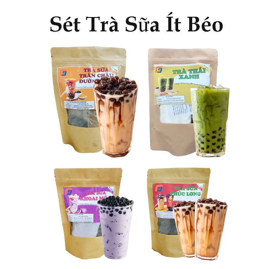 Set trà sữa ít béo T9, 350g (12-15 Ly) nguyên liệu làm trà sữa Phúc Long, trân châu đường đen, thái xanh, khoai môn