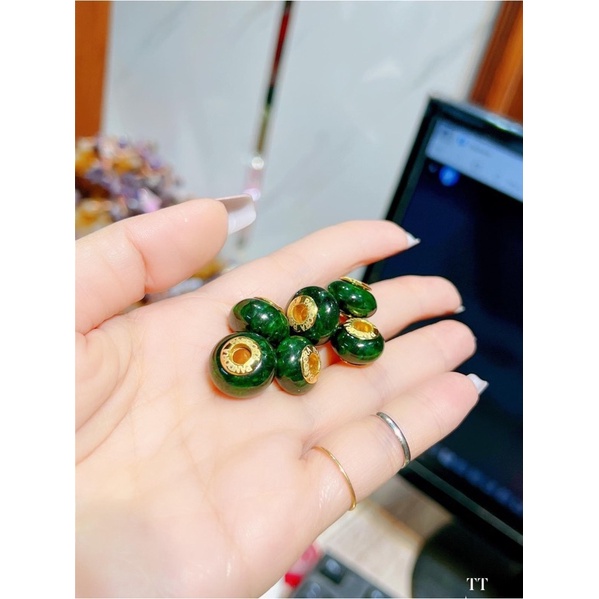 Lắc tay lông v oi mix charm pandora ngọc sơn thuỷ bọc vàng