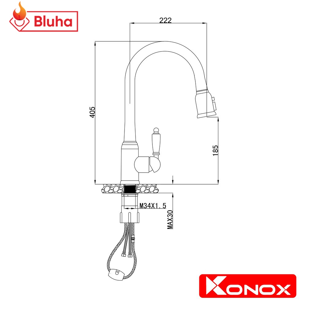 [Mã LIFEBKA5 giảm 10% tối đa 1 Triệu đơn 500k] Vòi rửa bát cao cấp KONOX KN-1905 tiêu chuẩn Châu Âu, 2 đường nước