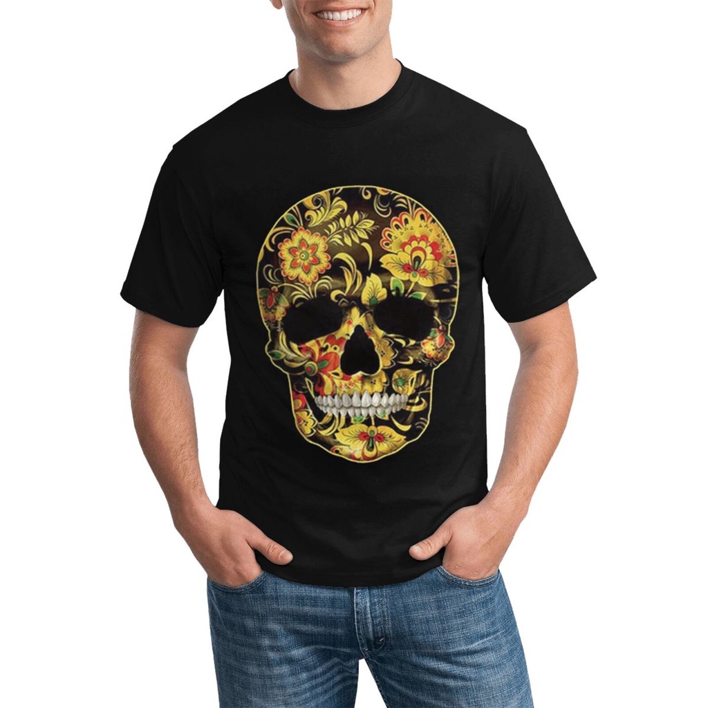 Áo thun chất lượng cao Hoa Skull Candy Day Of The Dead Mexico Sugar Skull Gothic 100% Cotton