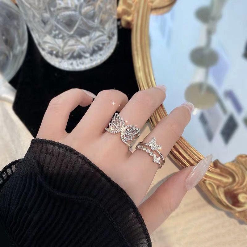 Nhẫn Nữ Trang Đính Đá Zircon Tạo Hình Chú Bướm Dễ Thương