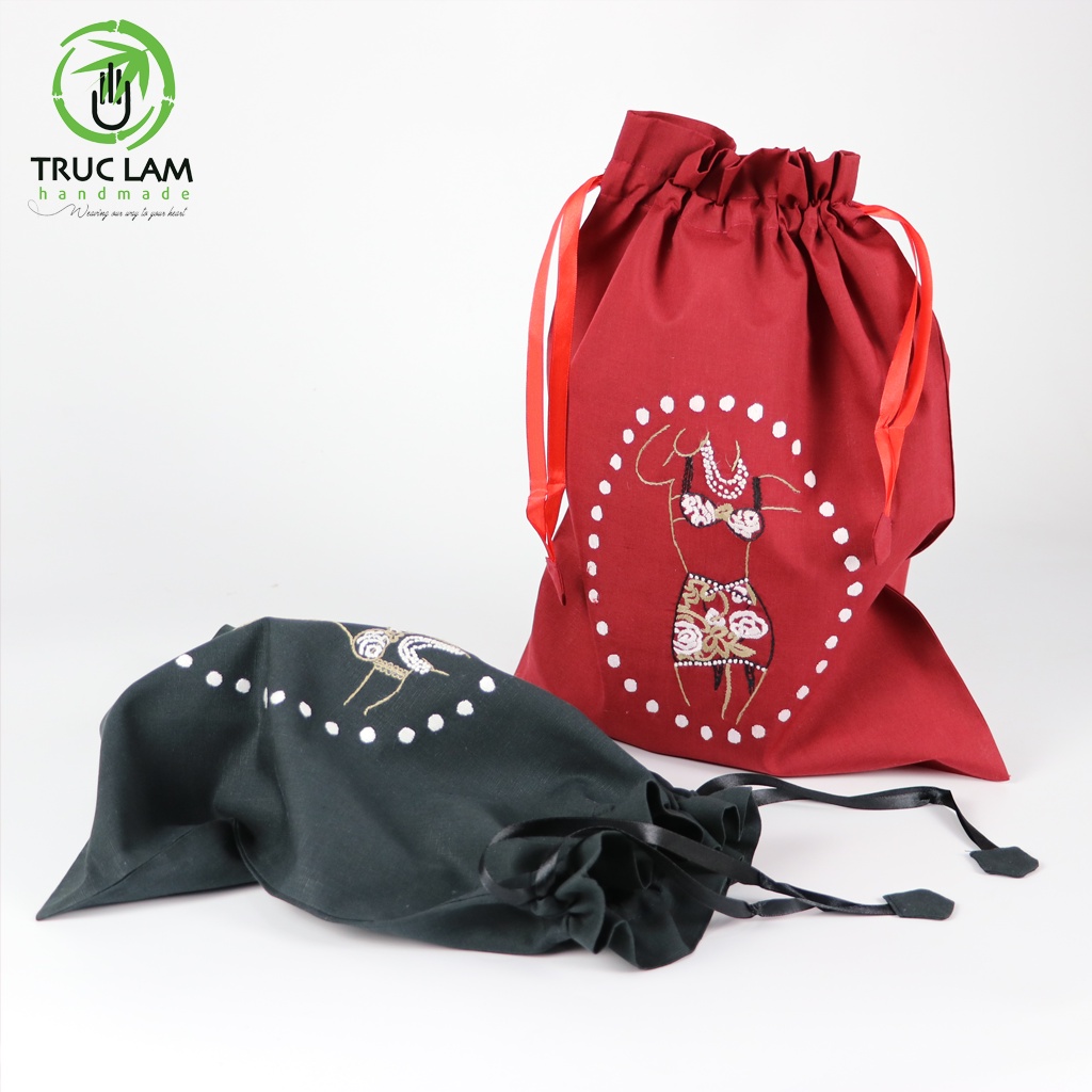Túi Dây Rút Thời Trang Thêu Tay Họa Tiết Cô Gái Bikini Siêu Nhẹ - Trúc Lâm Handmade