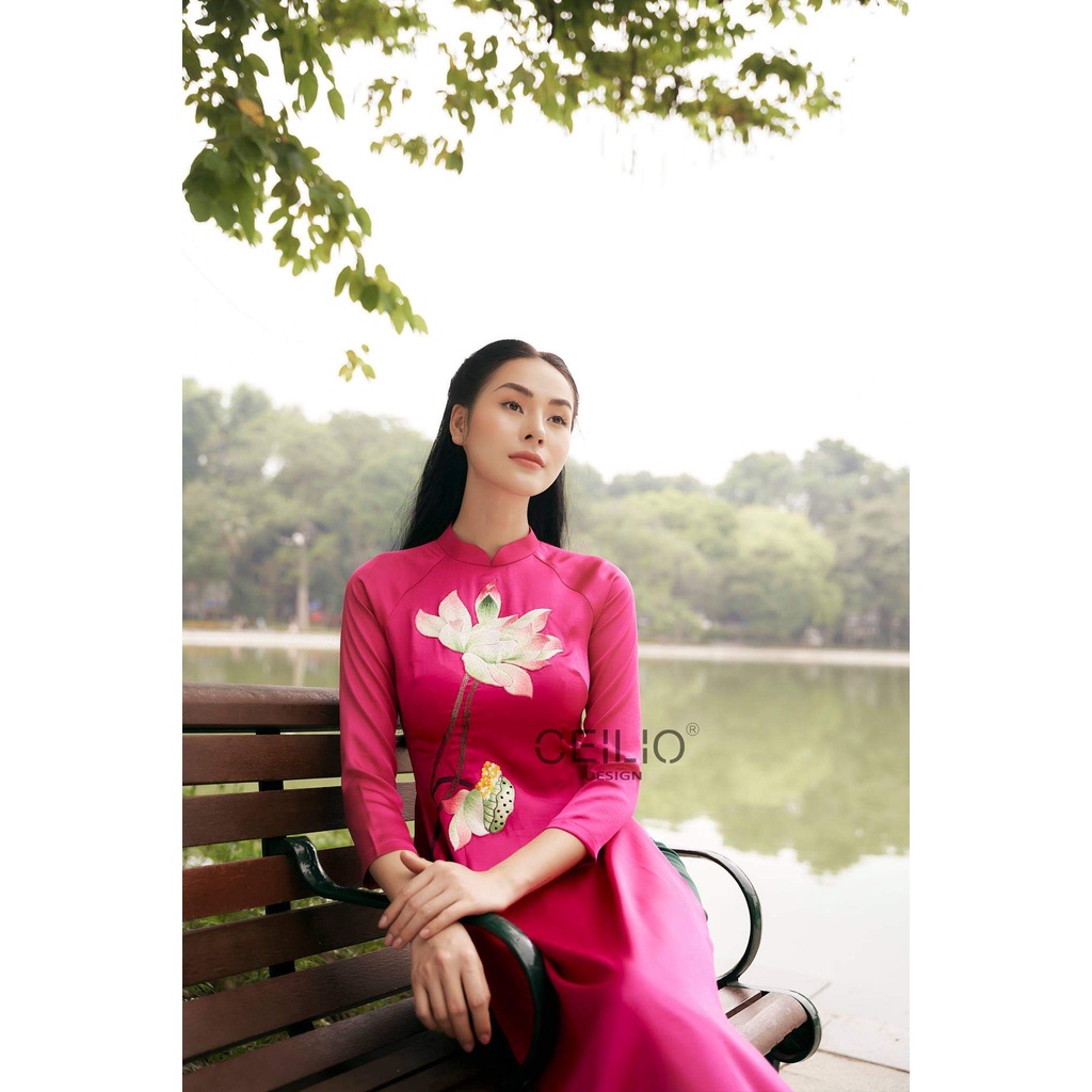 Áo dài may sẵn sen siêu đẹp