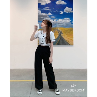 MAYBEROOM® Quần suông đen cạp cao Mono Bottom