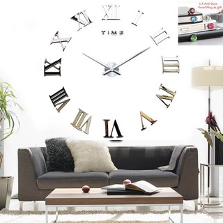 ☆ Miếng dán tường hình đồng hồ 3D với chữ số La Mã, bề mặt hiệu ứng gương