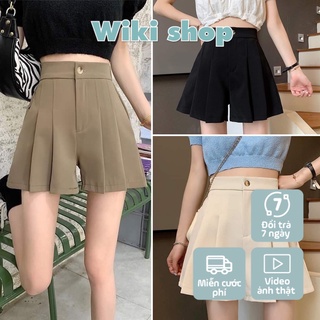 Quần váy xếp ly 3 màu - Quần short nữ ống rộng cạp chun chất tuyết mưa hàng loại 1 có túi khóa trước chun sau C373