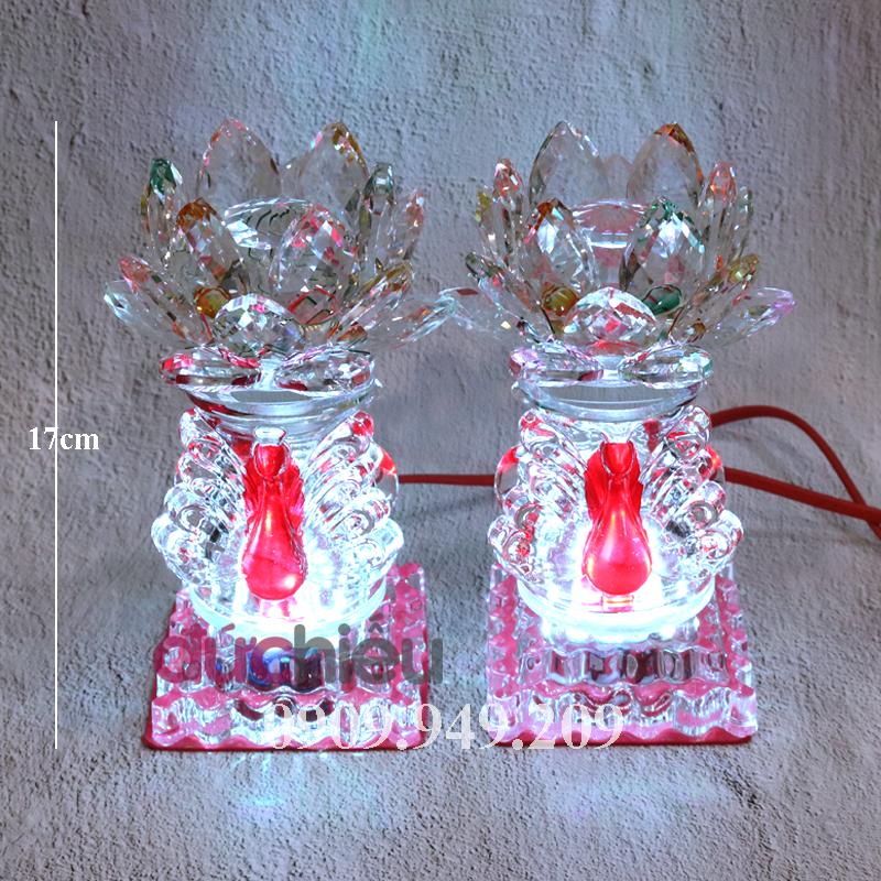 Đèn thờ cúng hoa sen pha lê cao 17cm – PL122 – Đức Hiếu Shop