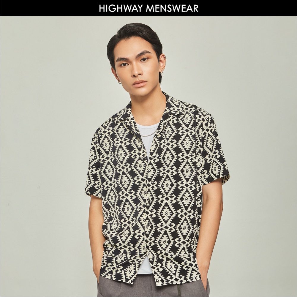 Áo sơ mi ngắn tay nam họa tiết mềm mịn HIGHWAY MENSWEAR Mono Aztec