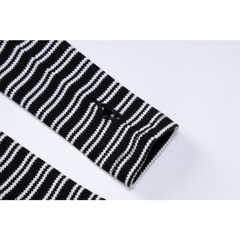 Áo Tank Top Cổ Chữ V Kẻ Sọc Phối Găng Tay Cá Tính Cho Nữ