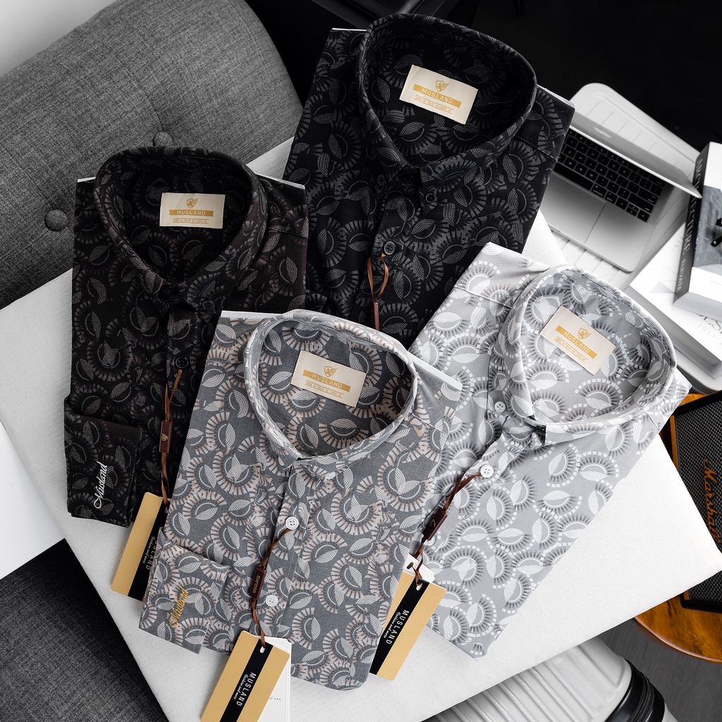 Áo sơ mi họa tiết Musland chất cotton bamboo siêu mát chống nhăn cả ngày - dáng SLIMFIT - SMML3c