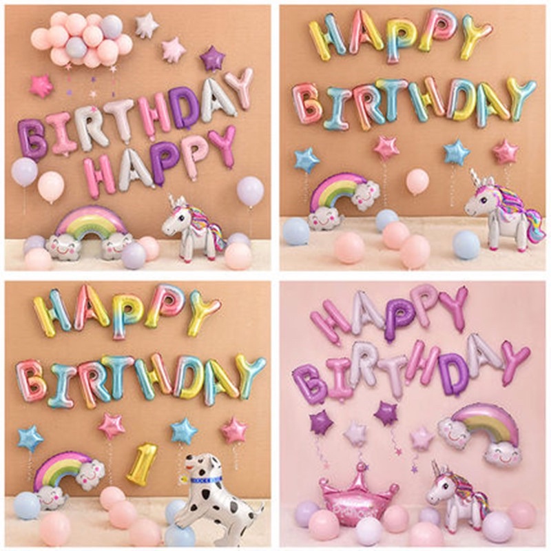 Bộ 13 bóng chữ HAPPY BIRTHDAY trang trí sinh nhật mix màu