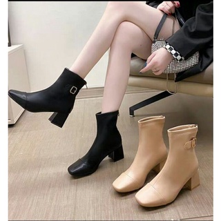 bốt nữ da cổ  lửng đế cao trơn phong cách