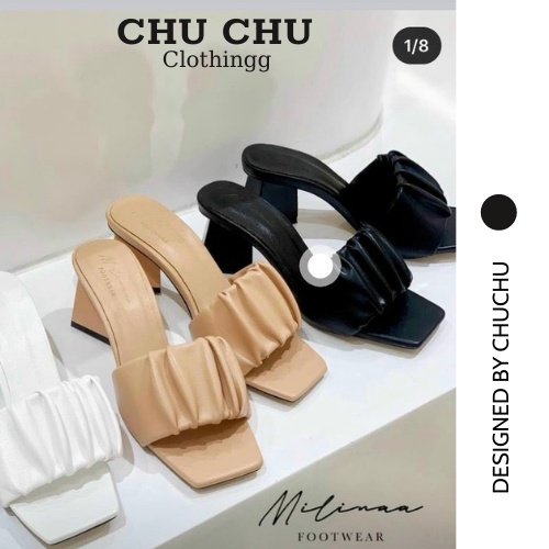 Guốc Nữ Hở Mũi Gót Vuông Xéo - Dép Cao Gót Quai Ngang Bản Rộng Nhún Mẫu Mới Bền Đẹp Đi Tiệc