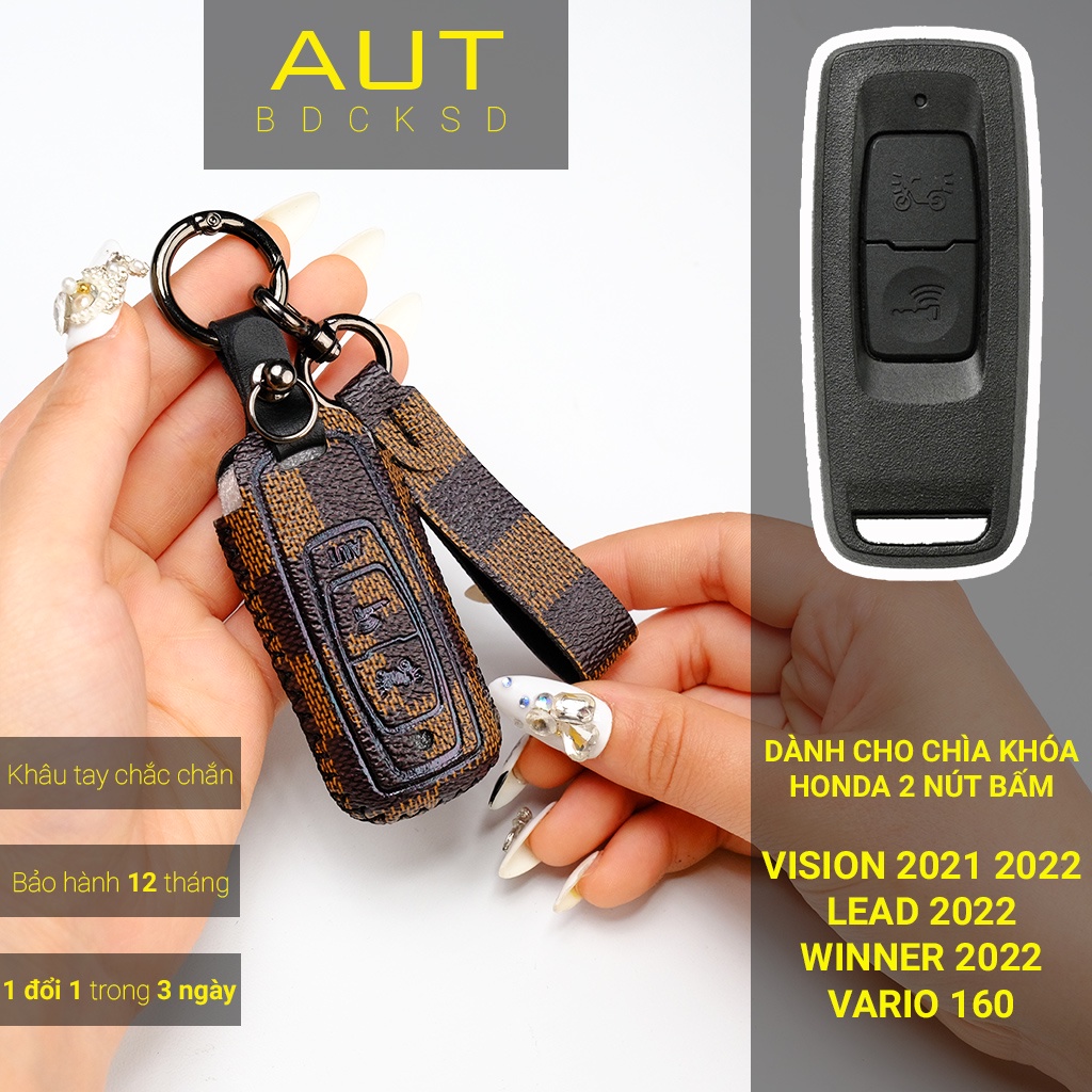 Bao da chìa khoá xe máy Honda Vario 160 Vision Lead Winner X v3 2022 remote mới LV khâu tay VSV AD có tay cầm mẫu mới