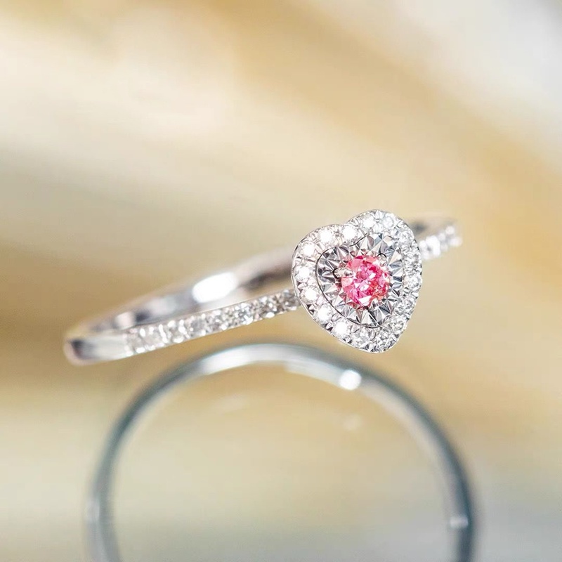 Nhẫn Đính Hôn Bạc 925 Hình Trái Tim Đính Đá Zircon Hồng Có Thể Điều Chỉnh Kích Cỡ