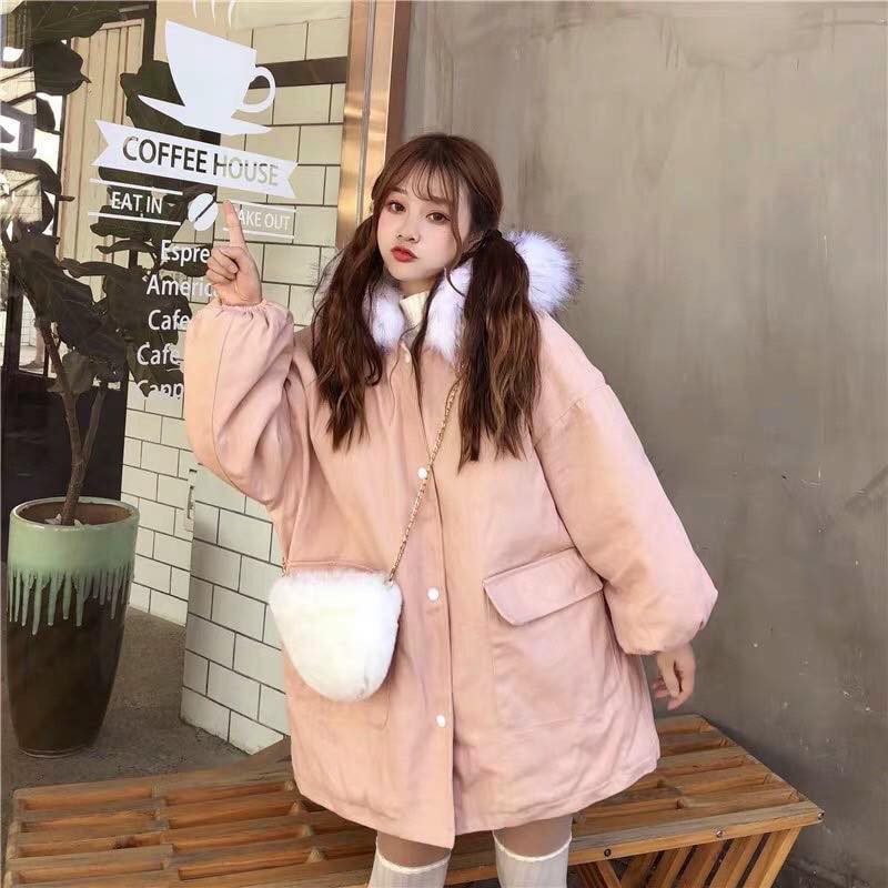 Áo khoác kaki lót lông dày ấm mũ lông trắng đẹp form rộng | BigBuy360 - bigbuy360.vn