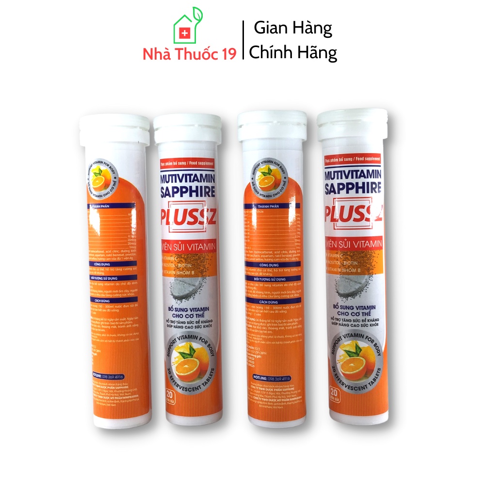 Viên C sủi MultiVitamin Sapphire Pluss Giúp bổ sung vitamin C, Tăng cường sức đề kháng Tuýp 20 viên C sủi Chính Hãng