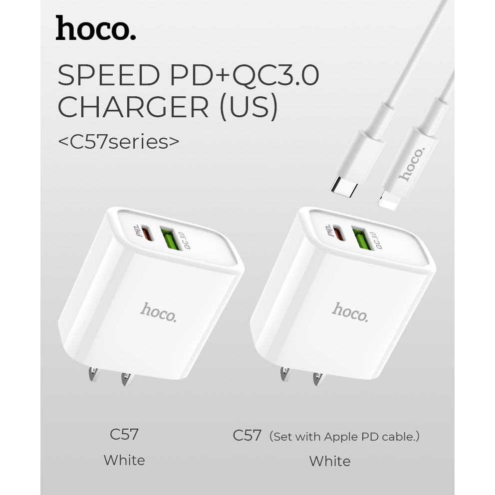 [Mã 2404EL10K giảm 10K đơn 20K] Bộ củ cáp sạc iphone Hoco C57 sạc nhanh 18W PD - QC3.0,sạc nhanh iphone - phukienthg