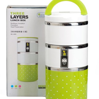 Hộp cơm giữ nhiệt 3 tầng ruột inox ( chấm bi )