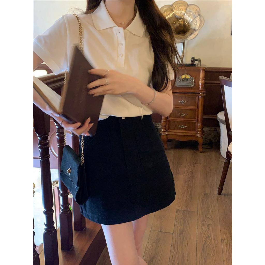 Áo Thun polo Ngắn Tay Màu Tương Phản Phong Cách Hàn Quốc Thời Trang Mới 65406