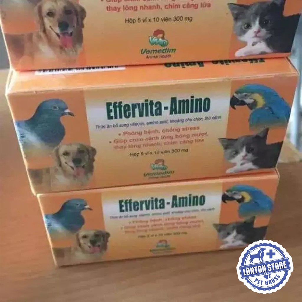 VEMEDIM Effervita Amino Vitamin - Bổ Sung Dưỡng Chất Phát Triển Cho Chó Mèo, gà đá, chim (Hộp 10 Viên) - Lonton Store