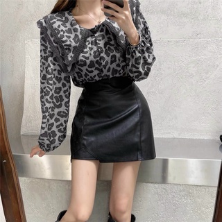 Áo sơ mi da beo tay phồng mẫu mới 2021 gồm 2 màu nâu+xám