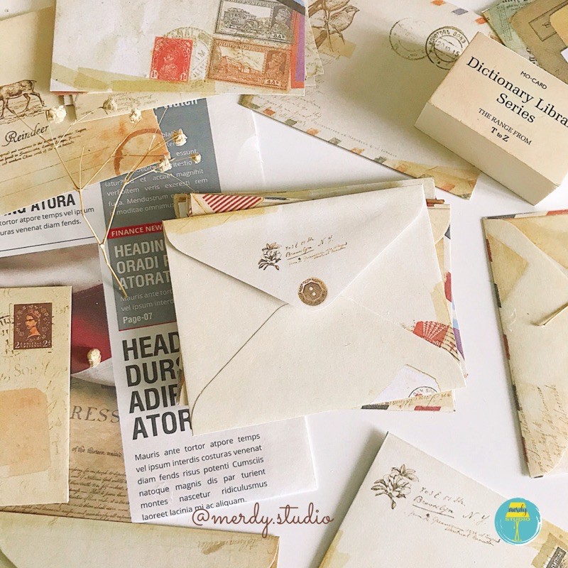 Set 12 chiếc phong bì thư vintage mini