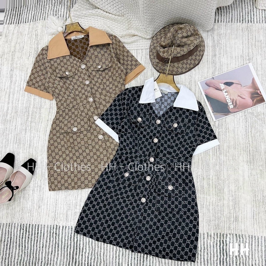 [11.11 Sale Freeship] Đầm body nữ dáng váy ngắn chữ A phối cổ bẻ có khuy cài  dáng ôm body khuyến rũ dx