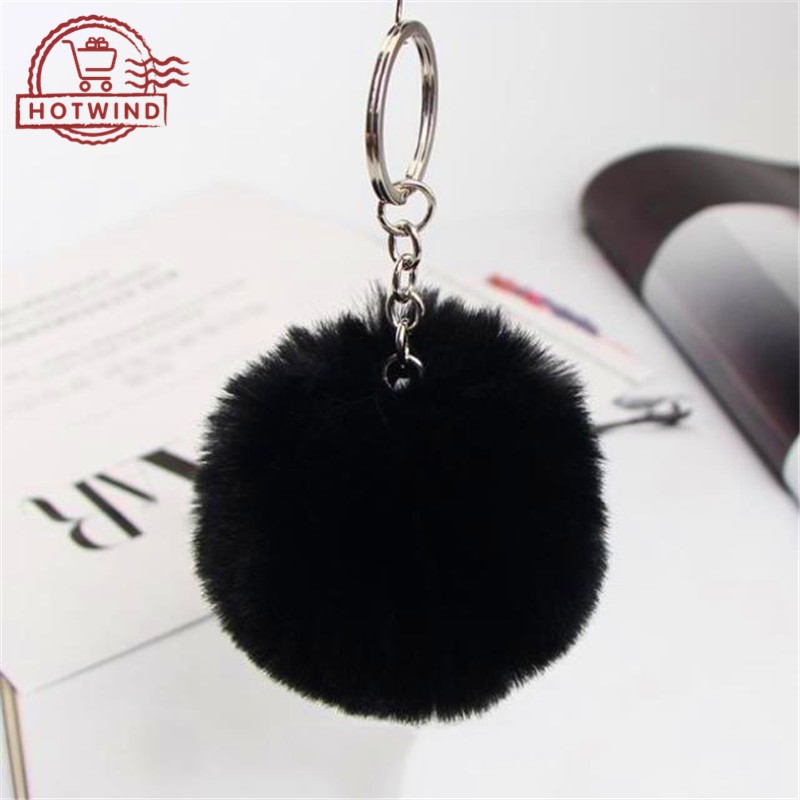 Móc khóa treo quả cầu lông xù xinh xắn 8cm dùng trang trí túi xách