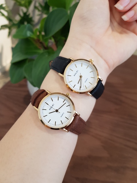 Đồng hồ đôi nam nữ Halei dây da đen mặt số vạch chống nước chống xước tuyệt đối 3atm Tony Watch 68 | BigBuy360 - bigbuy360.vn