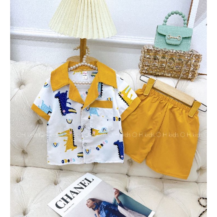 Pijama cộc tay khủng long cho bé trai size nhí và đại