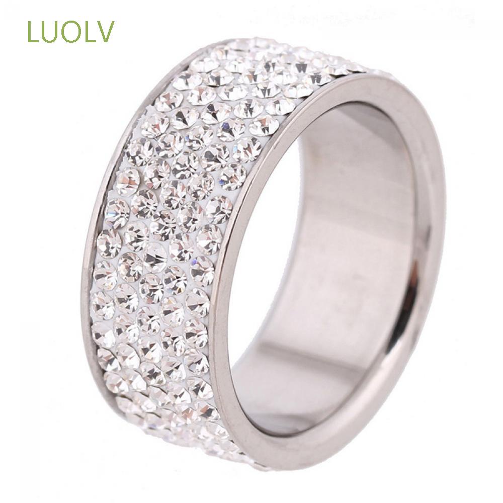 LUOLV Nhẫn thép không gỉ đính đá zircon nhiều màu sắc 8mm thời trang cho nam và nữ