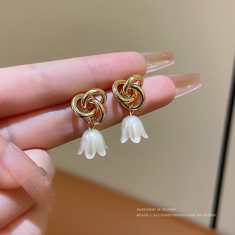 Bông Tai Mạ Bạc 925 Hình Hoa Lily Thắt Nút Đơn Giản