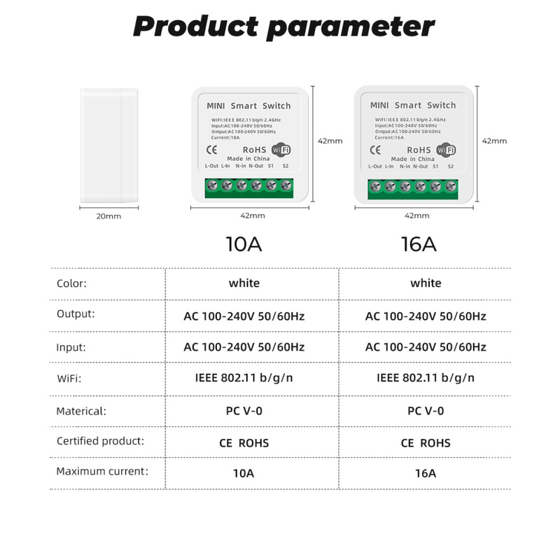 3PCS Công tắc thông minh mini 16A 10A WIFI Bluetooth tương thích Tuya Alexa Google Home