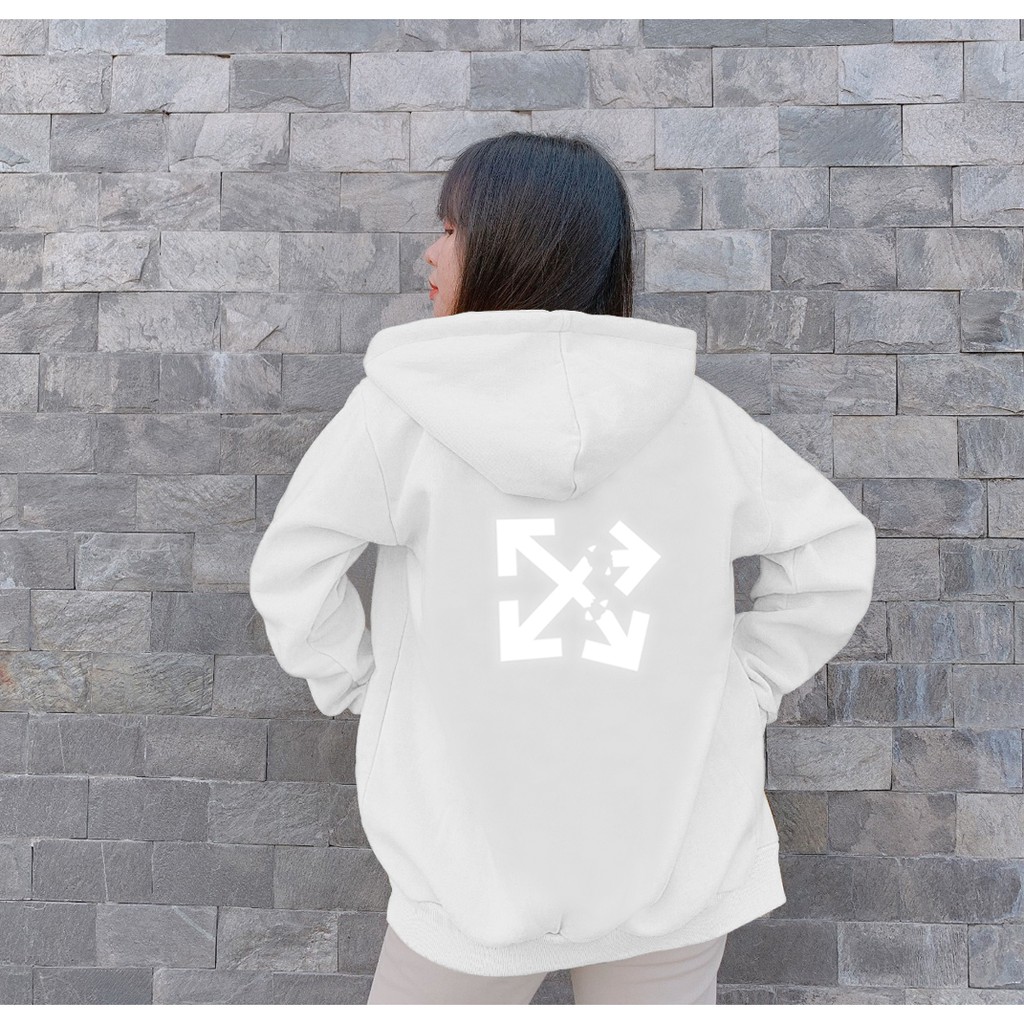 Aó khoác nỉ Hoodie phản quang Off White, Áo khoác nỉ nam nữ họa tiết hình cá tính - PQ35KN