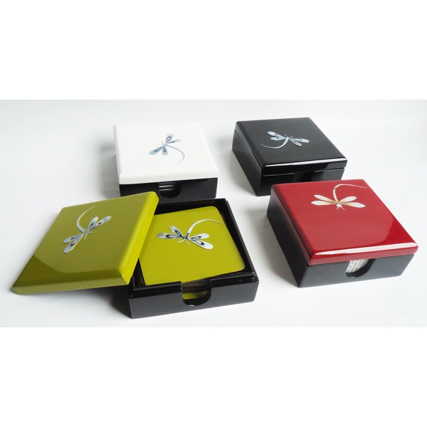 Hộp đế lót ly sơn mài 6 miếng. - Hàng thủ công mỹ nghệ Việt Nam