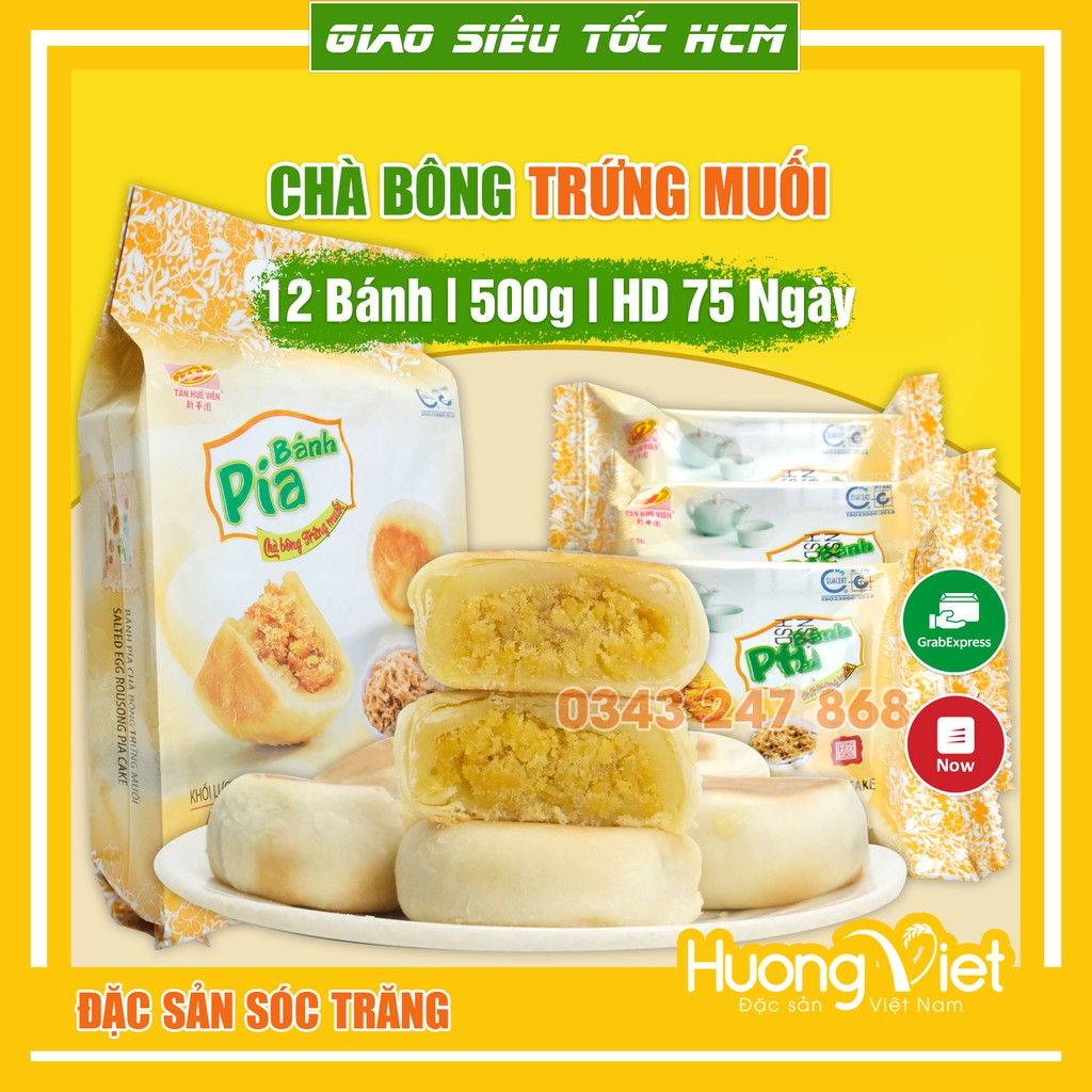 Bánh pía chà bông trứng muối Tân Huê Viên 500G, bánh pía mini sóc trăng [CHÀ BÔNG TRỨNG MUỐI ] [TÚI 12 BÁNH]