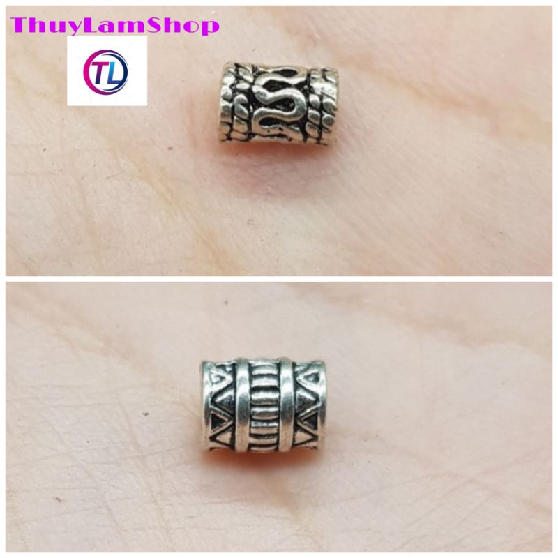 Charm ống lùa bạc thái họa tiết hoa văn cổ chặn hạt làm vòng
