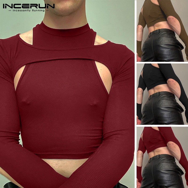 Set 2 món INCERUN gồm áo croptop tay dài và áo ba lỗ màu trơn thời trang dành cho bạn nam