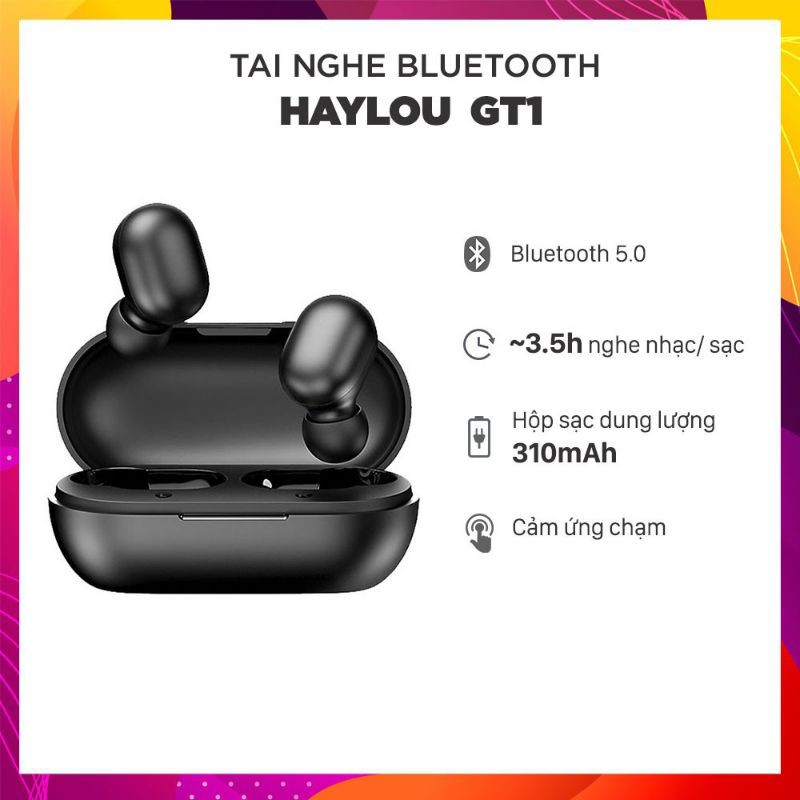 [Đen/Trắng] Tai nghe Bluetooth True Wireless - Haylou GT1 chống nước chuẩn IPX5, 12 giờ, cảm ứng, đàm thoại, chuyển nhạc