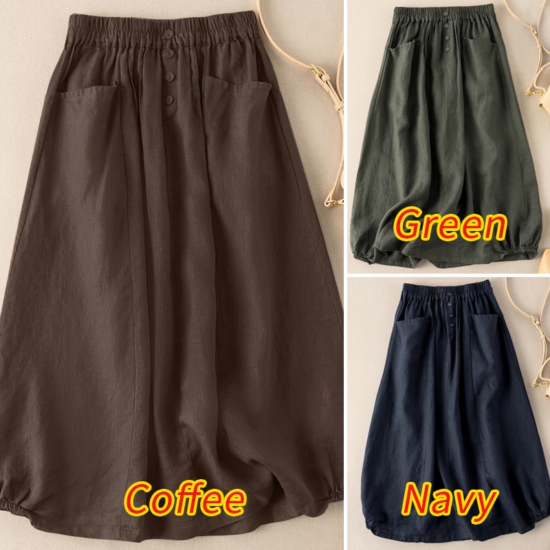 Chân váy dáng rộng Zanzea lưng thun phối nút phong cách retro thời trang cho nữ