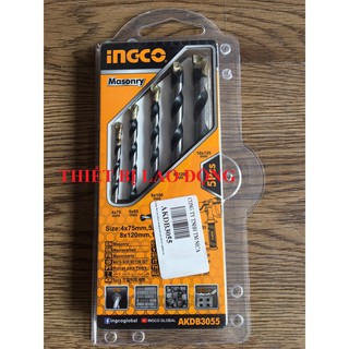 4-10mm bộ 5 mũi khoan bê tông đuôi trơn ingco akdb3055