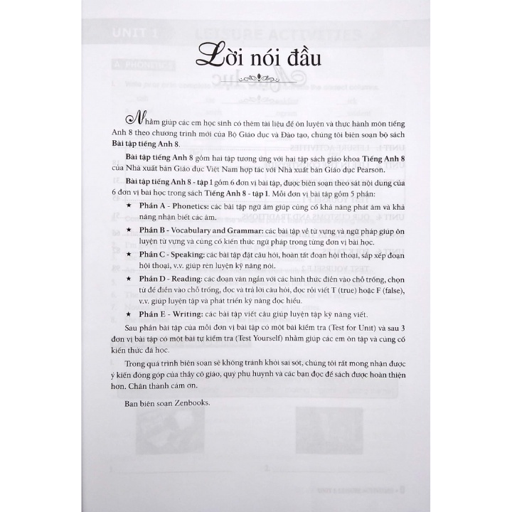 Sách Bổ Trợ - Bài Tập Tiếng Anh Lớp 8 Tập 1 (Không Đáp Án) - Chương Trình Mới - ZEN