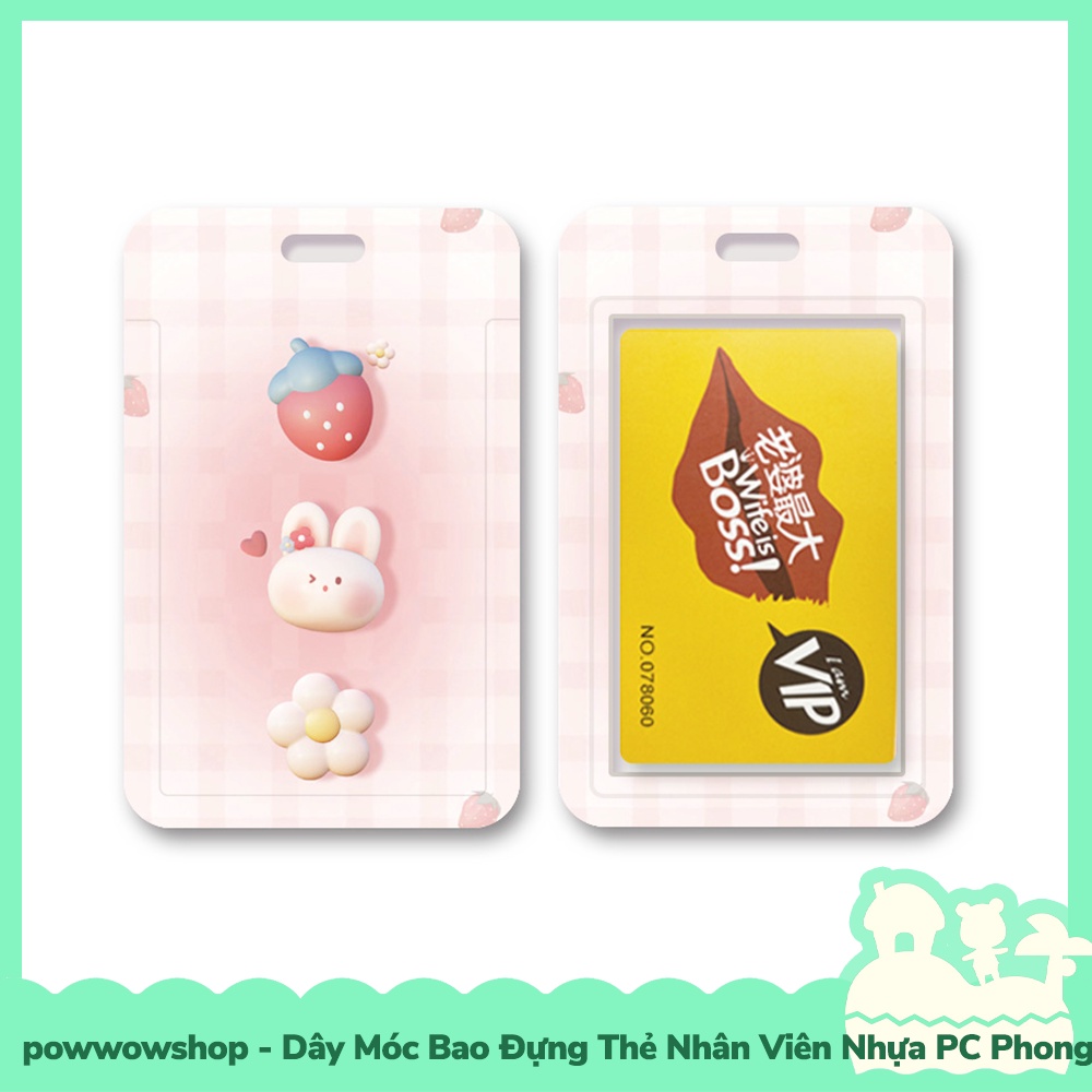 [Sẵn VN - Hỏa Tốc] Dây Móc Bao Đựng Thẻ Nhân Viên Nhựa PC Mẫu Gấu Dâu Kẹo Bông Gòn Bear Srawberry
