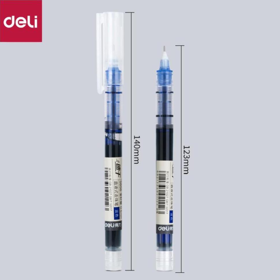 Bút bi nước khô nhanh Deli - 0.5mm - viết thư pháp -Ống bút liền mực - Mực Đen/ Đỏ/ Xanh- 1 chiếc - S856